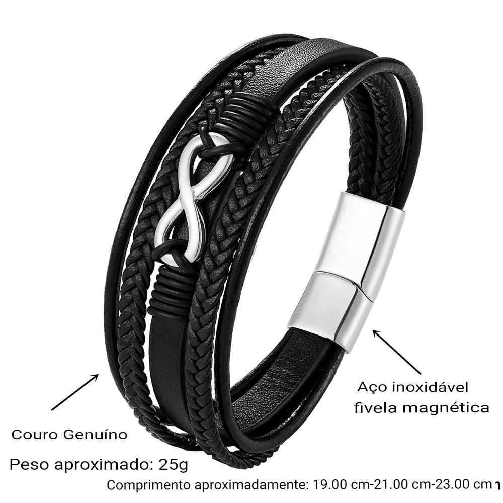 Pulseira Masculina Com Fecho Magnético De Couro Genuíno - Benjplus 