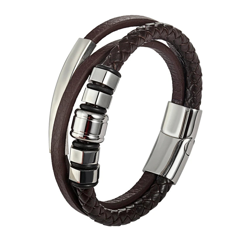 Pulseira Masculina De Couro Genuíno Trançado - Benjplus 