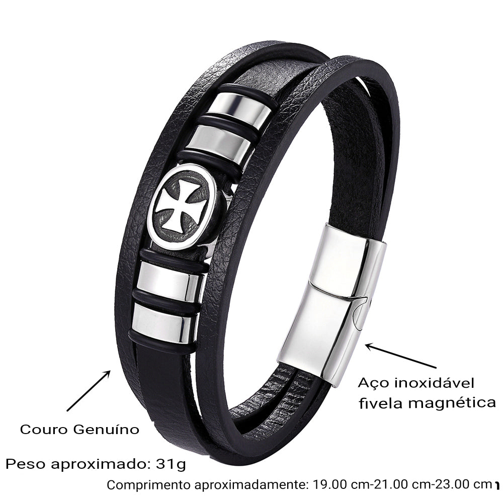 Pulseira Masculina De Couro Genuíno Multicamadas - Benjplus 