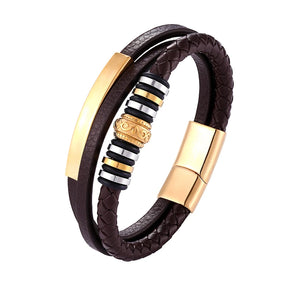 Pulseira Masculina De Couro Genuíno Trançado - Benjplus 