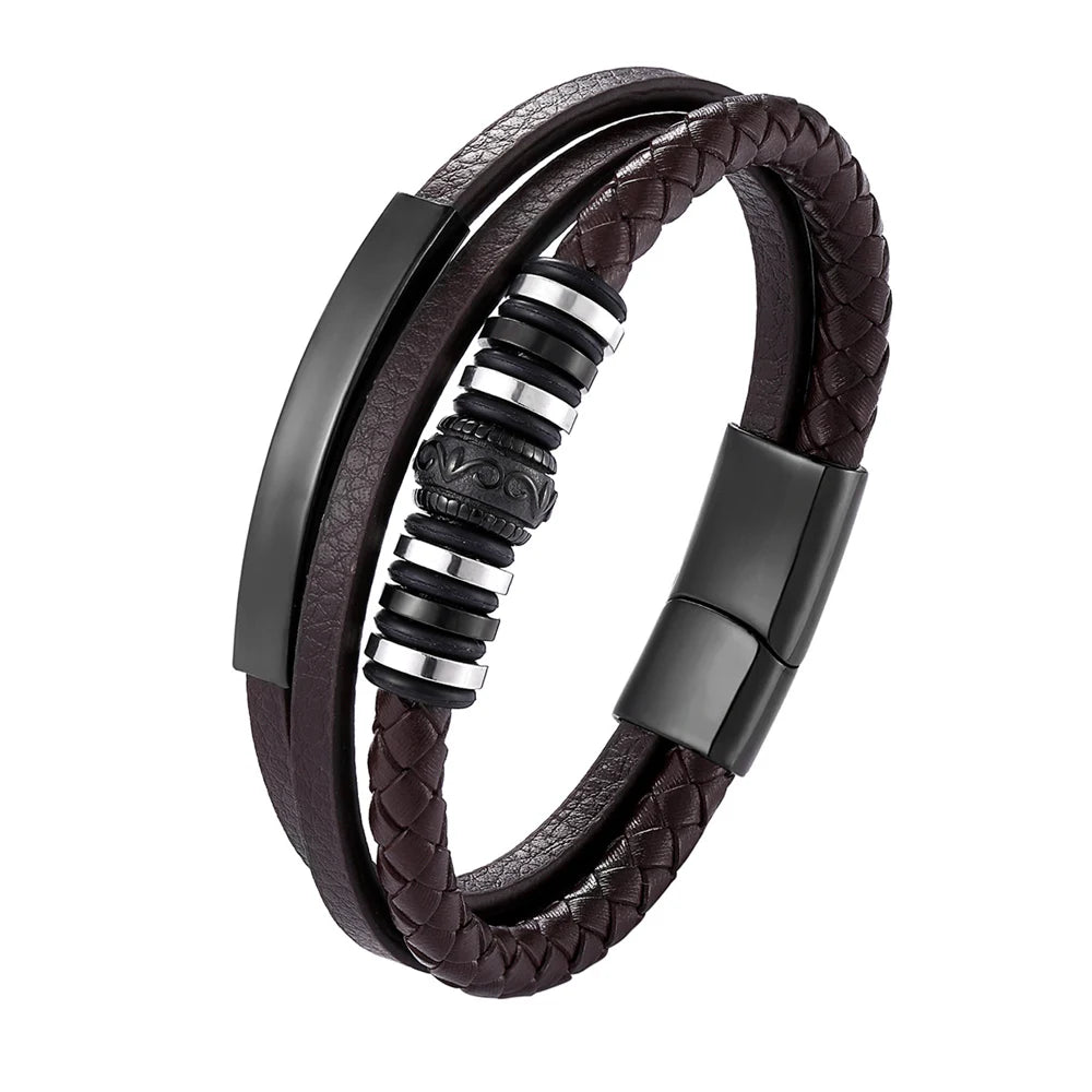 Pulseira Masculina De Couro Genuíno Trançado - Benjplus 