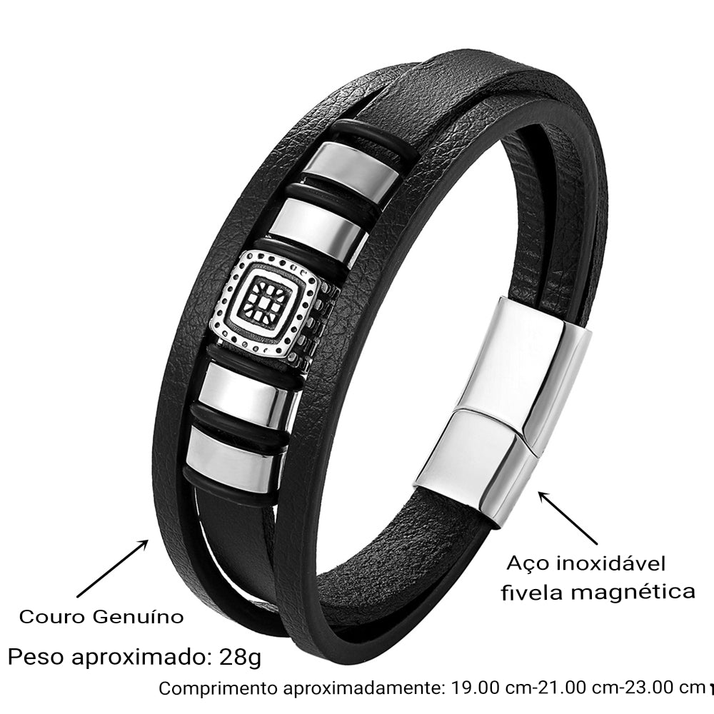 Pulseira Masculina Com Fecho Magnético De Couro Genuíno - Benjplus 