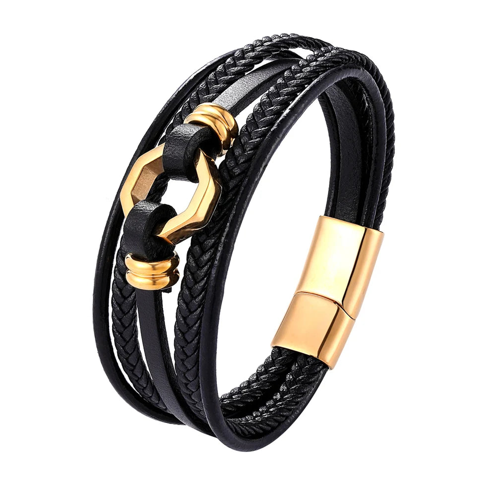 Pulseira Masculina De Couro Com Fecho Magnético - Benjplus 