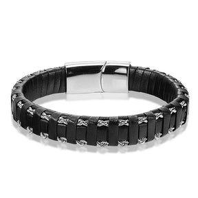 Pulseira Masculina De Couro - Com Fecho Magnético Titanium - Benjplus 