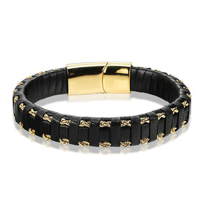 Pulseira Masculina De Couro - Com Fecho Magnético Titanium - Benjplus 