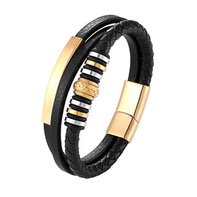 Pulseira Masculina De Couro Genuíno Trançado - Benjplus 