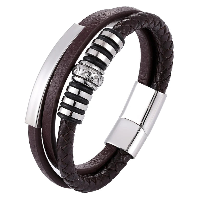 Pulseira Masculina De Couro Genuíno Trançado - Benjplus 