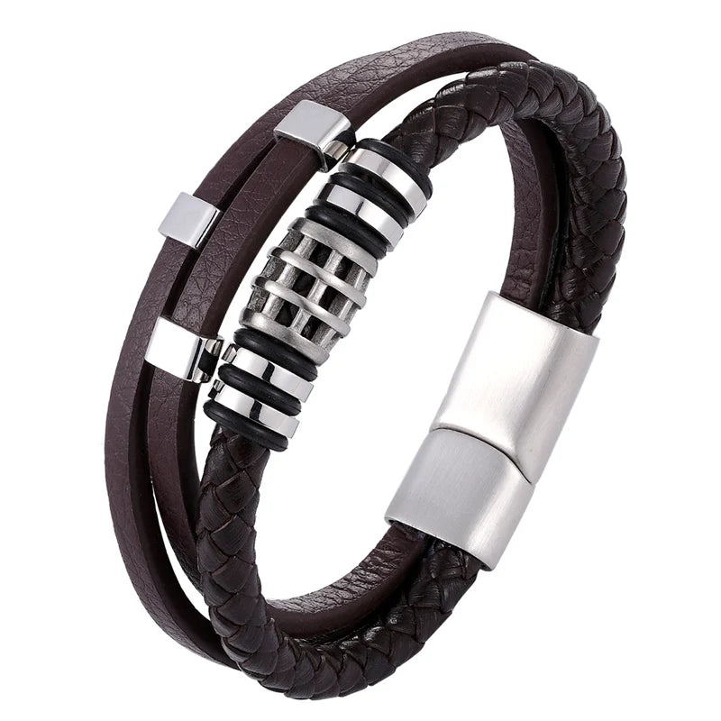 Pulseira Masculina De Couro Genuíno Trançado - Benjplus 