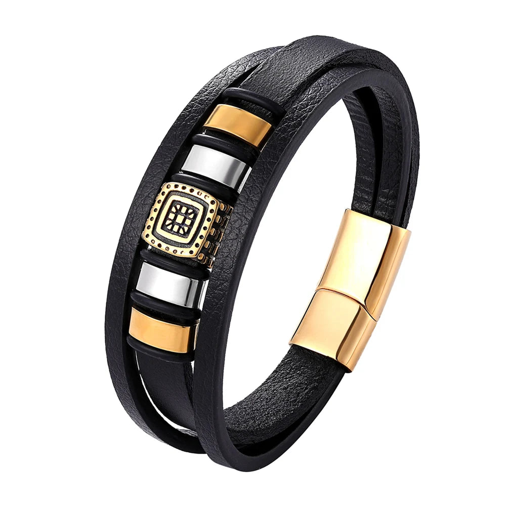 Pulseira Masculina Com Fecho Magnético De Couro Genuíno - Benjplus 