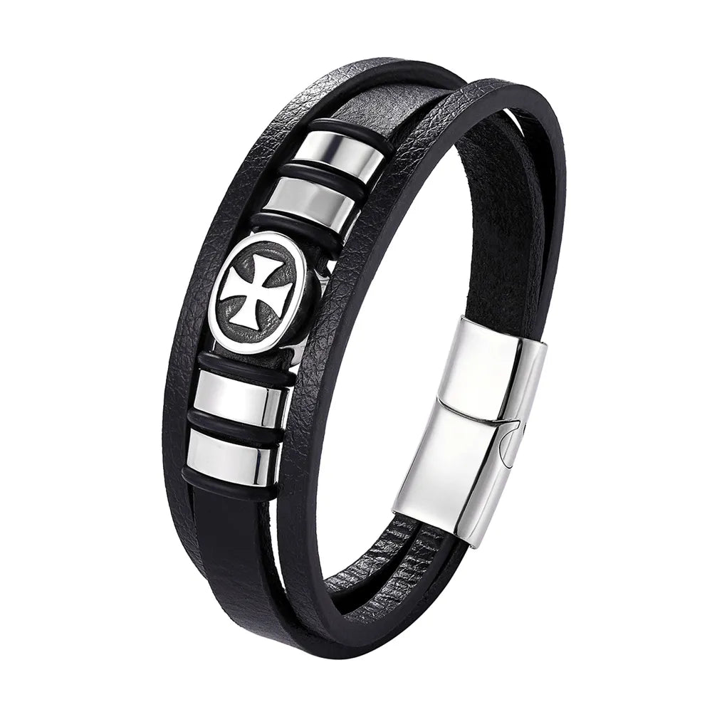 Pulseira Masculina De Couro Genuíno Multicamadas - Benjplus 