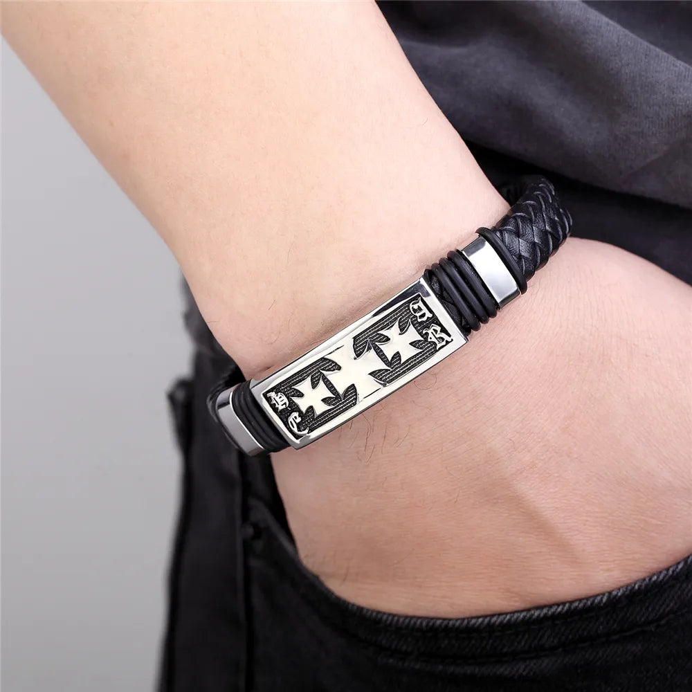 Pulseira Masculina Clássica De Couro Genuíno Com Fecho Magnético - Benjplus 