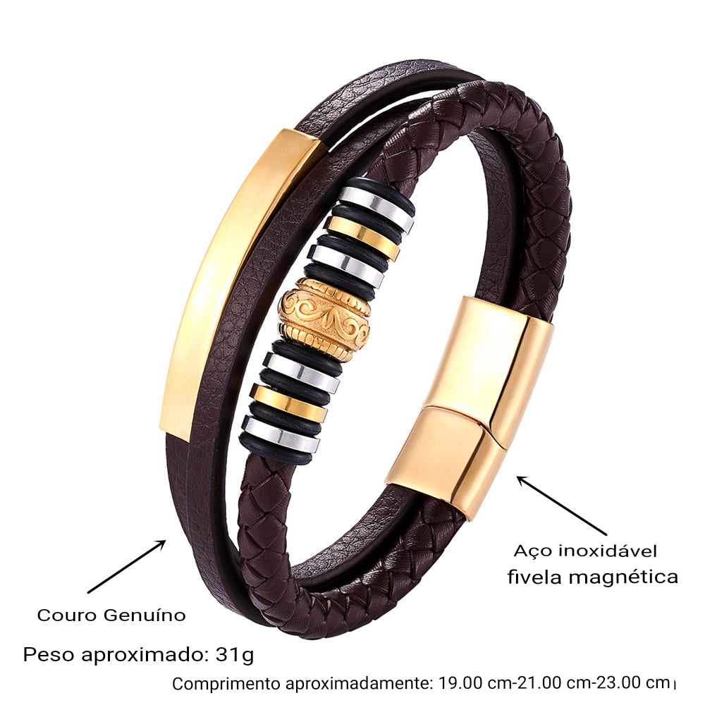 Pulseira Masculina De Couro Genuíno Trançado - Benjplus 