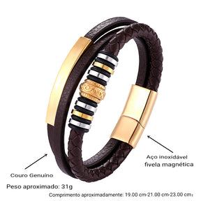 Pulseira Masculina De Couro Genuíno Trançado - Benjplus 