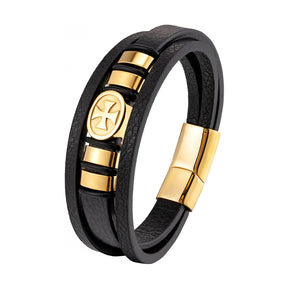 Pulseira Masculina De Couro Genuíno Multicamadas - Benjplus 